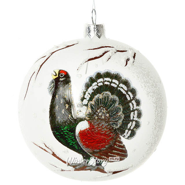 Стеклянный елочный шар Глухарь 9 см Фабрика Елочка