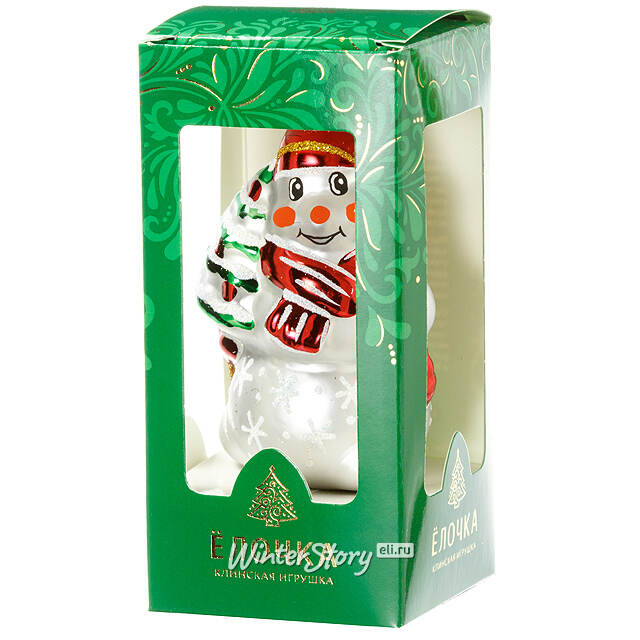 Стеклянная елочная игрушка Снеговик с Елкой 8 см, подвеска Фабрика Елочка