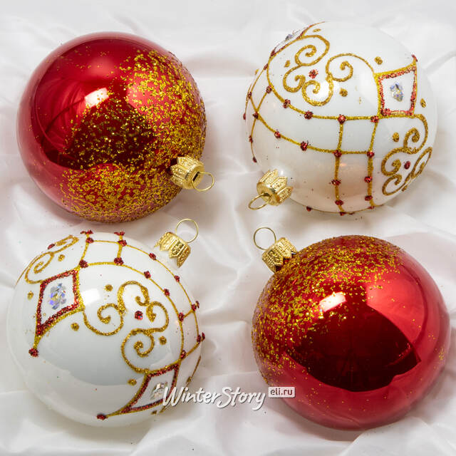 Набор стеклянных елочных шаров Тайна 7 см, 4 шт красный Фабрика Елочка