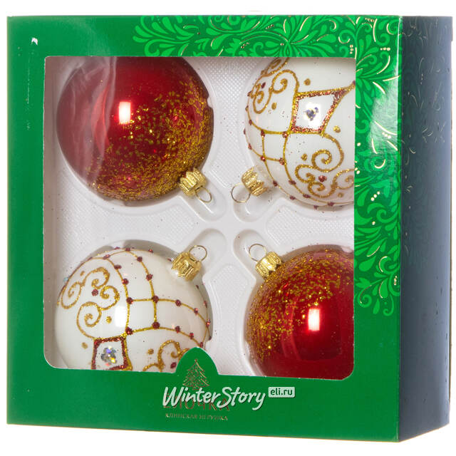Набор стеклянных елочных шаров Тайна 7 см, 4 шт красный Фабрика Елочка