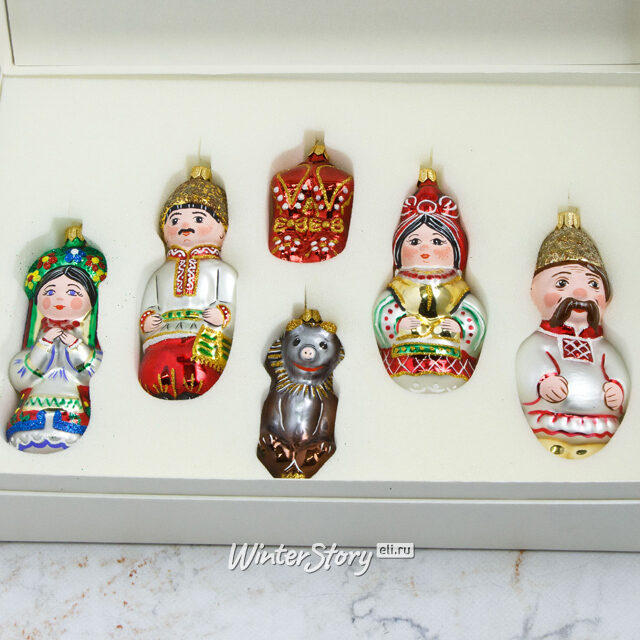 Набор стеклянных елочных игрушек Черевички 7-11 см, 6 шт, подвеска Фабрика Елочка