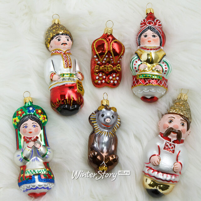 Набор стеклянных елочных игрушек Черевички 7-11 см, 6 шт, подвеска Фабрика Елочка