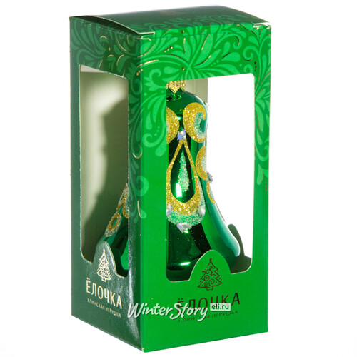 Стеклянная елочная игрушка Колокольчик Вита 8.5 см зеленый, подвеска Фабрика Елочка