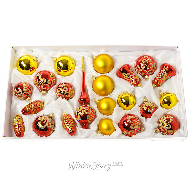 Набор стеклянных елочных игрушек с верхушкой Елочка, 22 шт, подвеска Фабрика Елочка