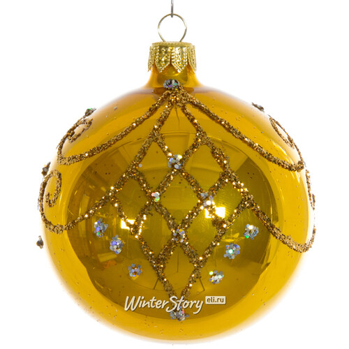 Стеклянный елочный шар Версаль 8 см золотой Фабрика Елочка