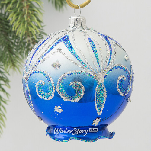 Стеклянный елочный шар Фантазия 8 см синий Фабрика Елочка