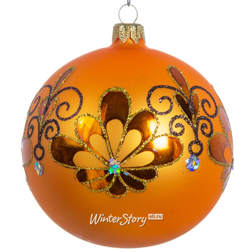 Стеклянный елочный шар Веер 9 см оранжевый Фабрика Елочка