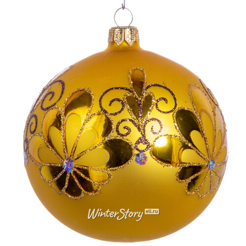 Стеклянный елочный шар Веер 9 см золотой Фабрика Елочка