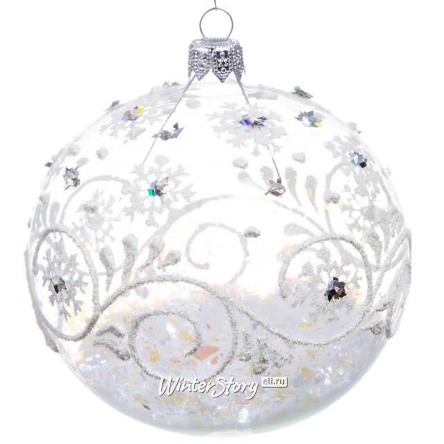 Стеклянный елочный шар Снежинка 9 см Фабрика Елочка
