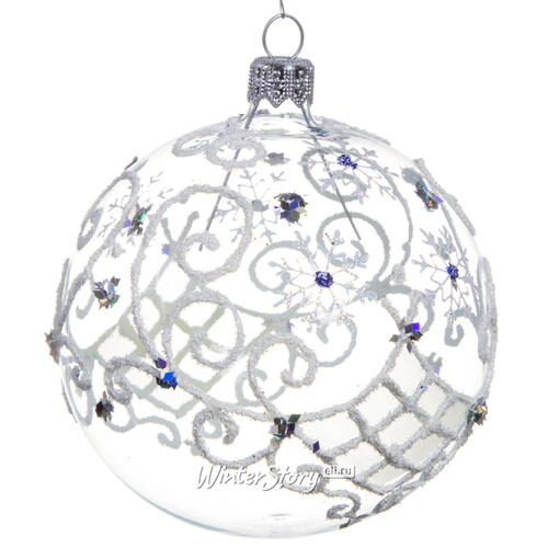 Стеклянный елочный шар Снежный Вальс 8 см Фабрика Елочка