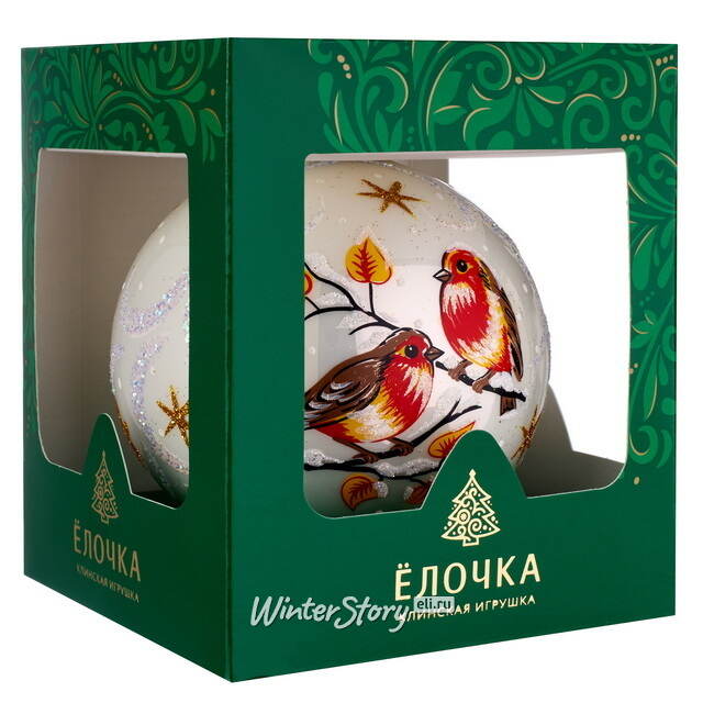 Стеклянный елочный шар Птички 9 см Фабрика Елочка