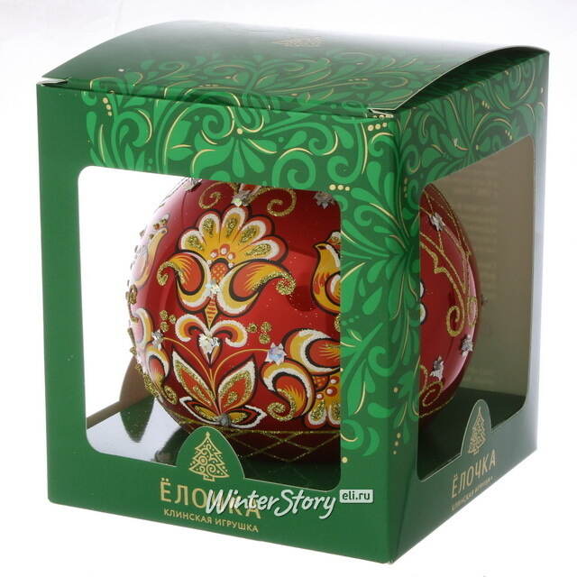 Стеклянный елочный шар Русский узор 11 см Фабрика Елочка