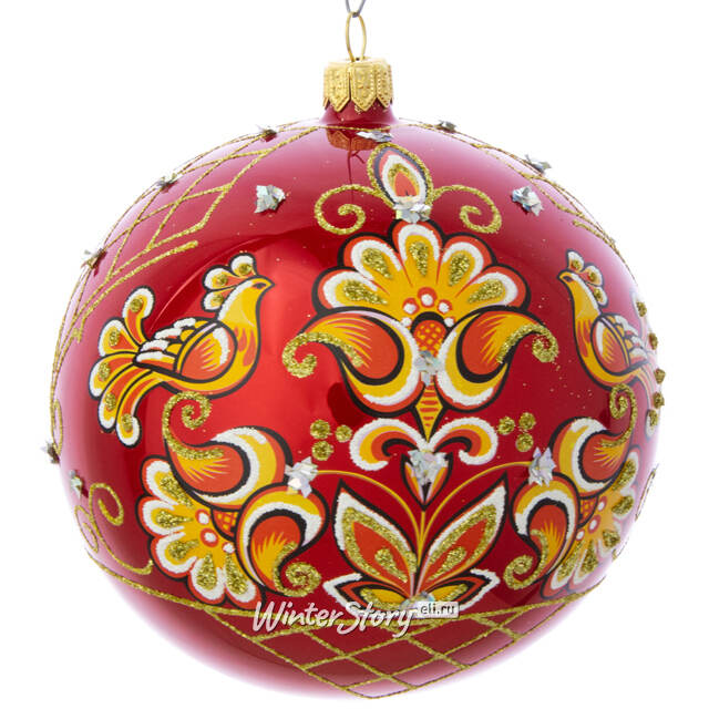 Стеклянный елочный шар Русский узор 11 см Фабрика Елочка