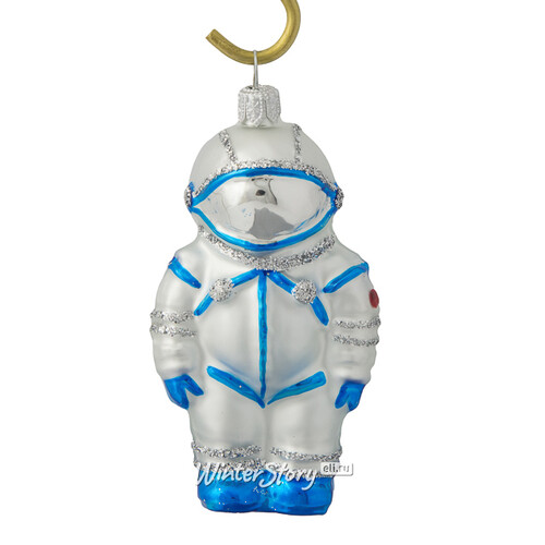 Стеклянная елочная игрушка Космонавт 8 см, синяя, подвеска Фабрика Елочка