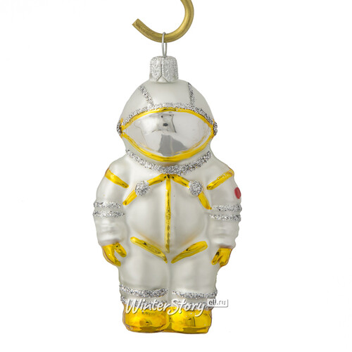 Стеклянная елочная игрушка Космонавт 8 см, золотая, подвеска Фабрика Елочка