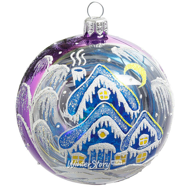 Стеклянный елочный шар Теремок 8 см фиолетовый Фабрика Елочка