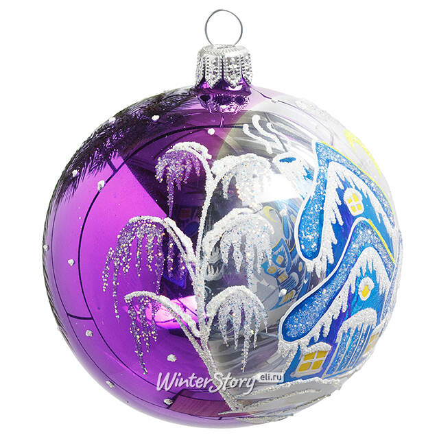 Стеклянный елочный шар Теремок 8 см фиолетовый Фабрика Елочка