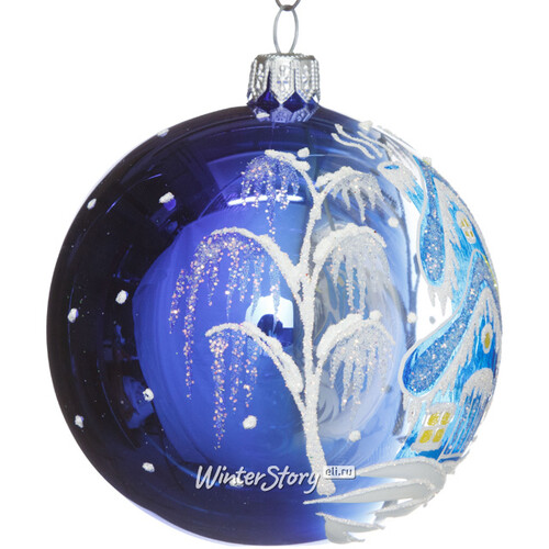 Стеклянный елочный шар Теремок 8 см синий Фабрика Елочка