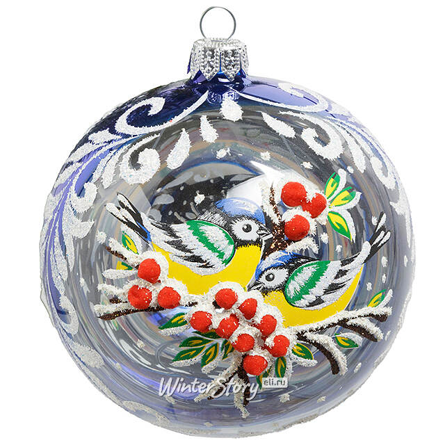 Стеклянный елочный шар Дуэт 9 см синий Фабрика Елочка