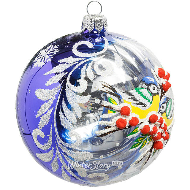 Стеклянный елочный шар Дуэт 9 см синий Фабрика Елочка
