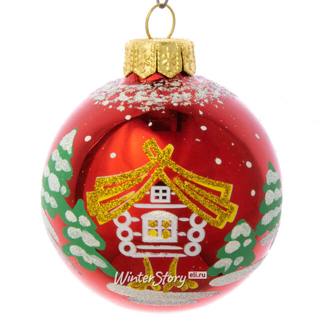 Стеклянный елочный шар Хатка 6 см красный Фабрика Елочка