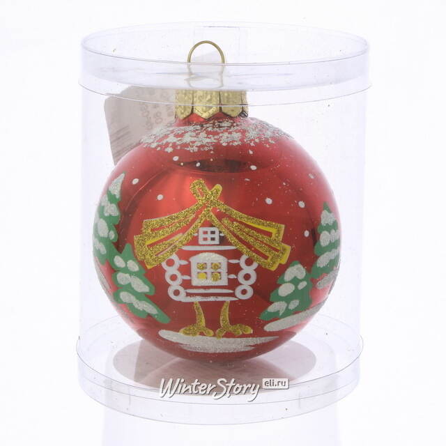 Стеклянный елочный шар Хатка 6 см красный Фабрика Елочка