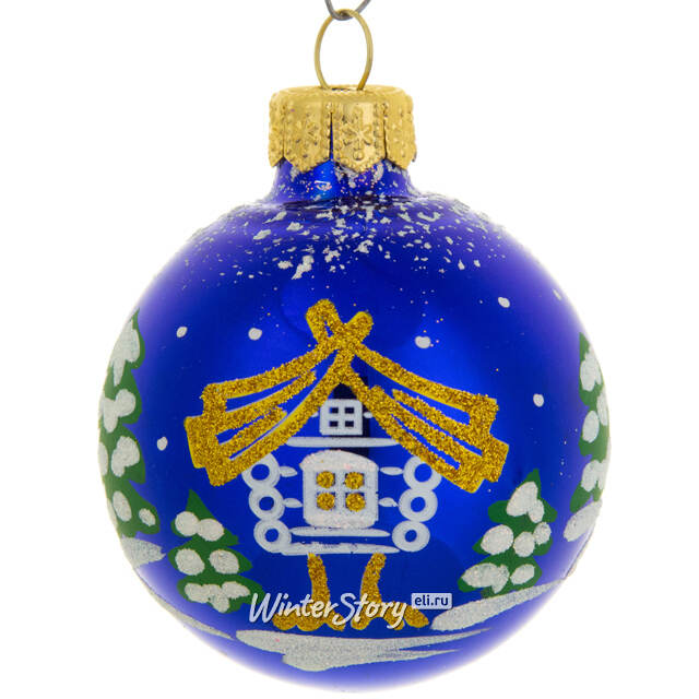 Стеклянный елочный шар Хатка 6 см синий Фабрика Елочка
