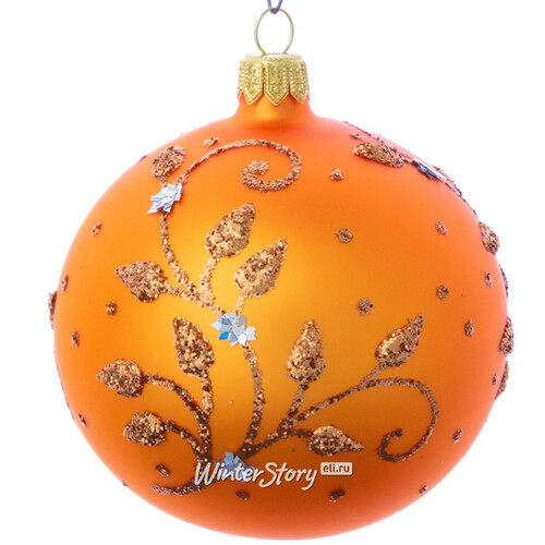 Стеклянный елочный шар Росток 8 см оранжевый Фабрика Елочка