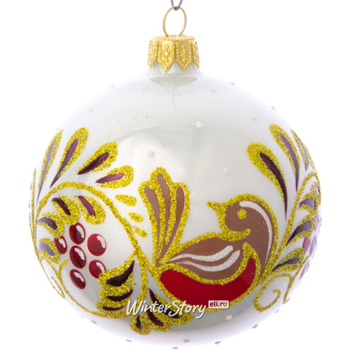 Стеклянный елочный шар Русский орнамент 8 см Фабрика Елочка