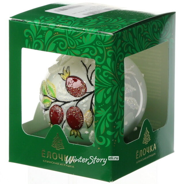 Стеклянный елочный шар Шиповник 8 см белый Фабрика Елочка