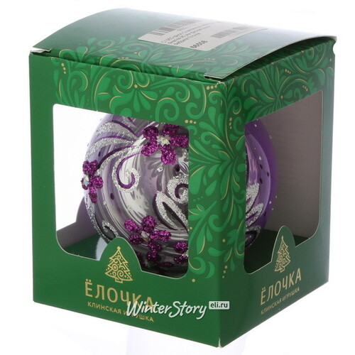 Стеклянный елочный шар Фиалка 9 см фиолетовый Фабрика Елочка