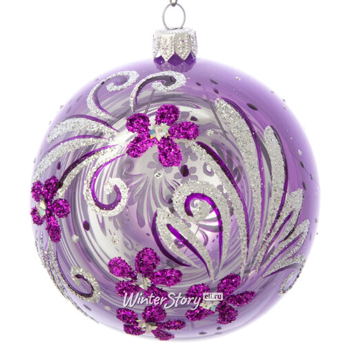 Стеклянный елочный шар Фиалка 9 см фиолетовый Фабрика Елочка