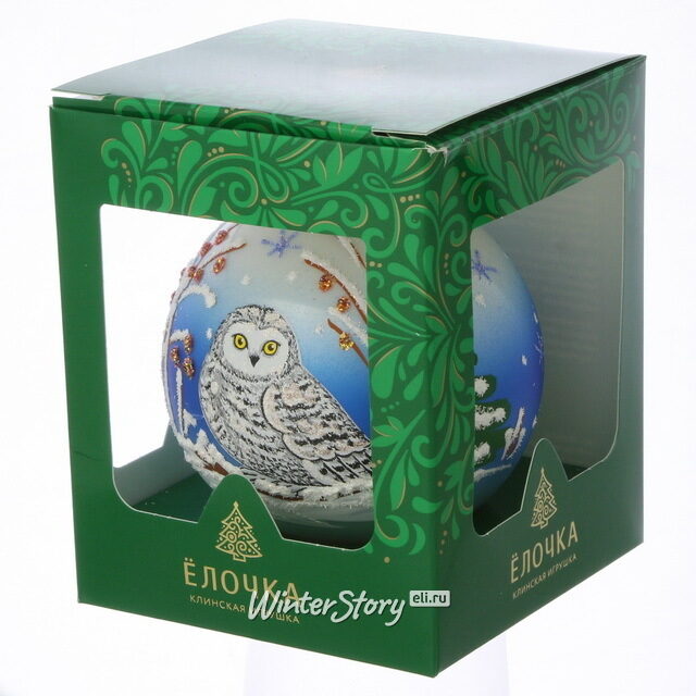 Стеклянный елочный шар Совушка 8 см Фабрика Елочка