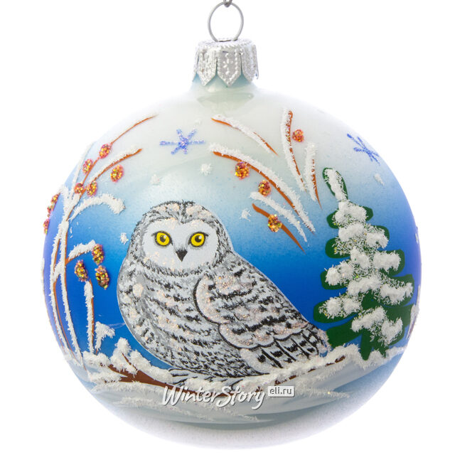 Стеклянный елочный шар Совушка 8 см Фабрика Елочка