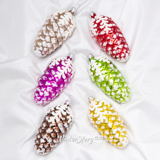 Елочные игрушки Снежные Шишки 9 см, 6 шт, стекло Фабрика Елочка