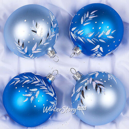 Набор стеклянных елочных шаров Новогодний 7 см, 4 шт синий с голубым Фабрика Елочка