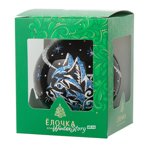 Стеклянный елочный шар Зодиак - Звездный Кот Альбус 8 см черный Фабрика Елочка