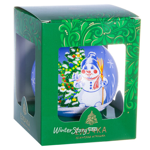 Стеклянный елочный шар Снеговик 7 см голубой Фабрика Елочка
