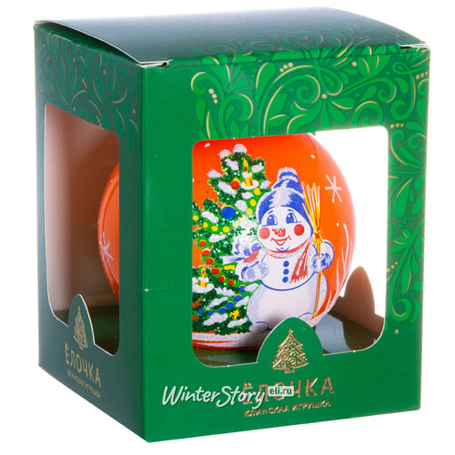 Стеклянный елочный шар Снеговик 7 см оранжевый Фабрика Елочка
