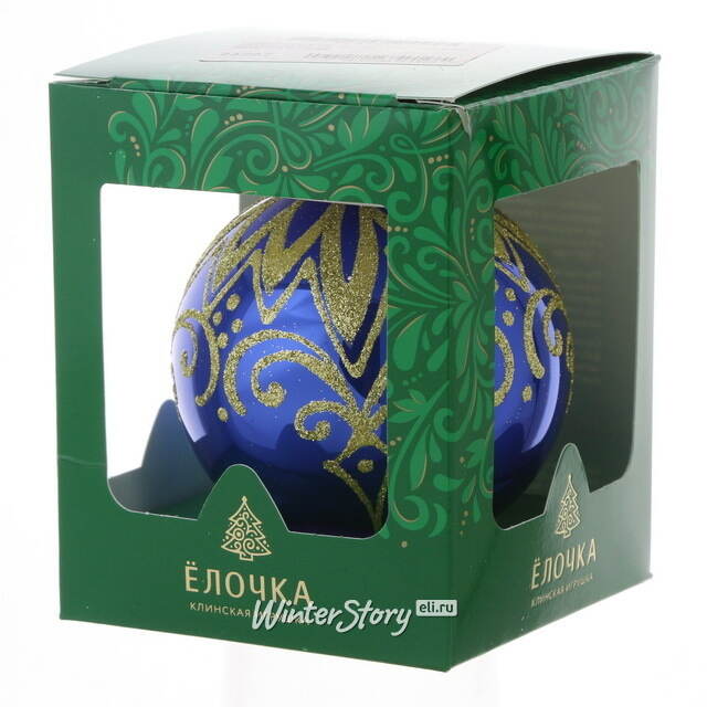 Стеклянный елочный шар Вечерний 8 см синий Фабрика Елочка