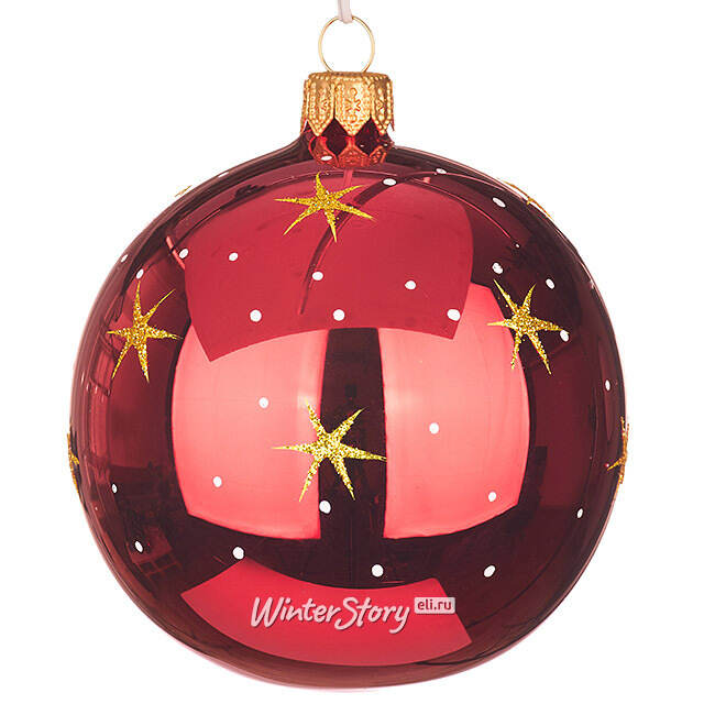 Стеклянный елочный шар Морозный День 9 см красный Фабрика Елочка