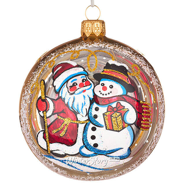 Стеклянный елочный шар Морозный День 9 см золотой Фабрика Елочка