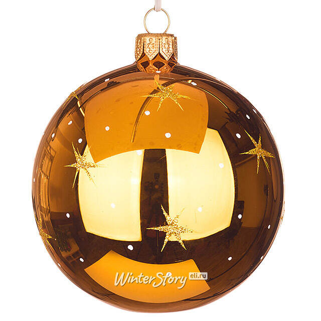 Стеклянный елочный шар Морозный День 9 см золотой Фабрика Елочка