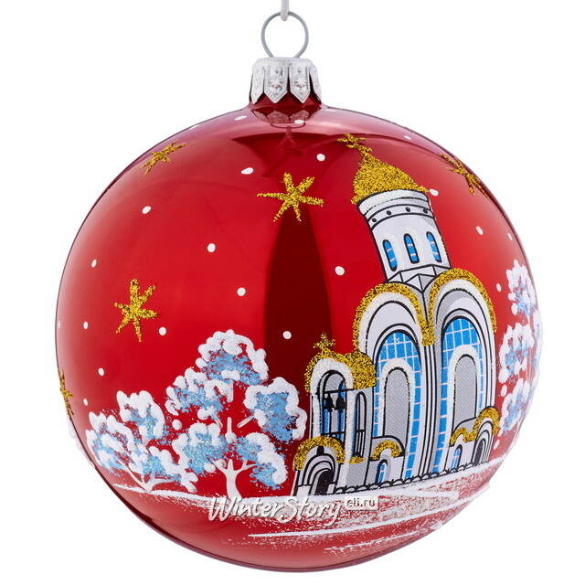 Стеклянный елочный шар Храм 9 см красный Фабрика Елочка