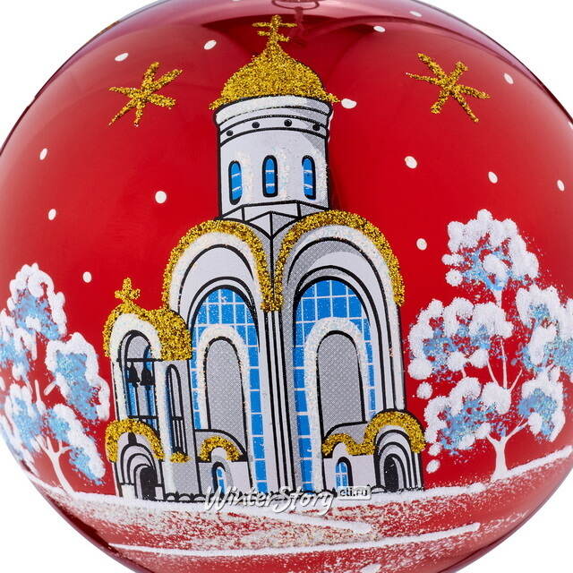 Стеклянный елочный шар Храм 9 см красный Фабрика Елочка