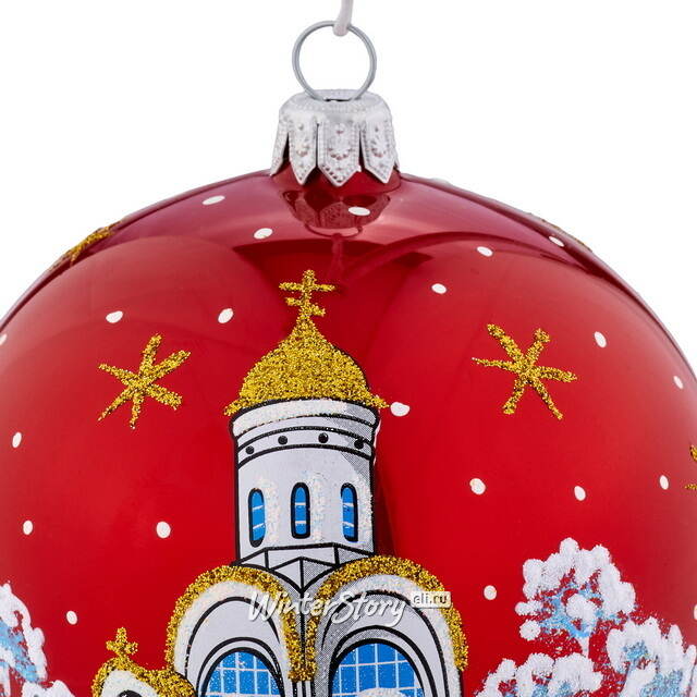 Стеклянный елочный шар Храм 9 см красный Фабрика Елочка