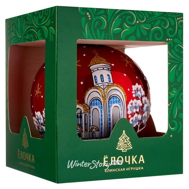 Стеклянный елочный шар Храм 9 см красный Фабрика Елочка