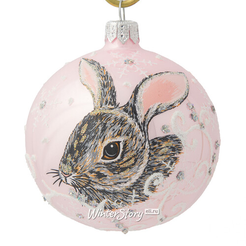Стеклянный елочный шар Зодиак - Кролик Санни 8 см розовый Фабрика Елочка