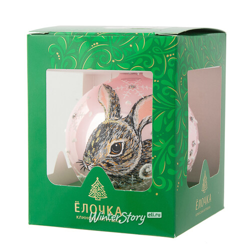 Стеклянный елочный шар Зодиак - Кролик Санни 8 см розовый Фабрика Елочка
