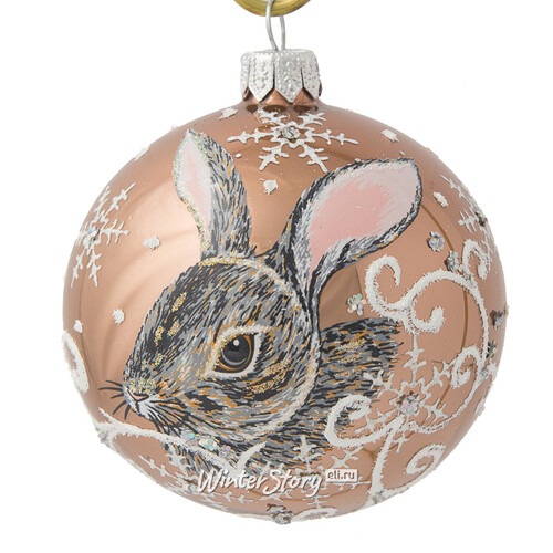 Стеклянный елочный шар Зодиак - Кролик Санни 8 см шоколадный Фабрика Елочка